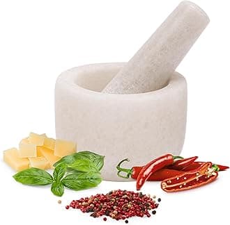 H&S Alliance Mortar and Pestle Set - Premium Stone Pestle and Mortar Bowl & Grinder - Spice Herb Crusher Pesto Guacamole Maker for Kitchen - 3.3" (8.5cm) Diameter - White Marble