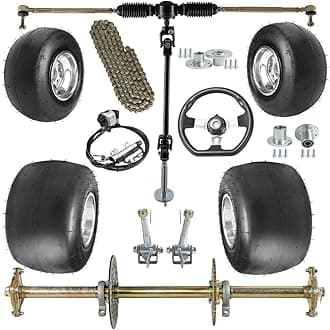 32" Racing Go Kart Rear Axle Complete Kit 5" Wheels Tires Front Steering Assembly Brake 420 Sprocket for ATV Quad Go Cart Drift Trike Karting