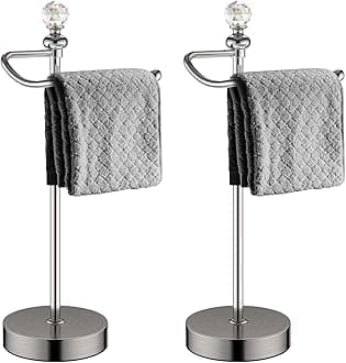 Hand Towel Holder for Bathroom, Hand Towel Rack Stand with Heavy Weighted Base, Crystal Ball Countertop Towel Rack Stand for Bathroom Kitchen (Brushed Nickel, 2 Pack)