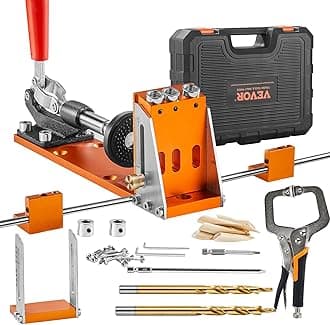 34 Pcs Pocket Hole Jig Kit, Adjustable Versatile Pocket Hole Jig with Toolbox,11" C-clamp, Fixture, Step Drills, Wrenches, Drill Stop Rings, Square Drive Bits-Gifts for Him