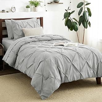 CozyLux Twin XL Comforter Set Light Grey, 5 Pieces Twin Extra Long Pintuck Bed in A Bag for College Dorm, Pinch Pleat Bedding Set with Comforter, Sheets, Pillowcase & Sham