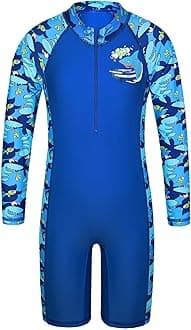 Boys Swimming Short Sleeve Swimsuit 3-12Y Kids One Piece Swimwear Navy Sun Protection 50+ Swim Clothes UPF Warm Sportwear Costume Summer Surfing