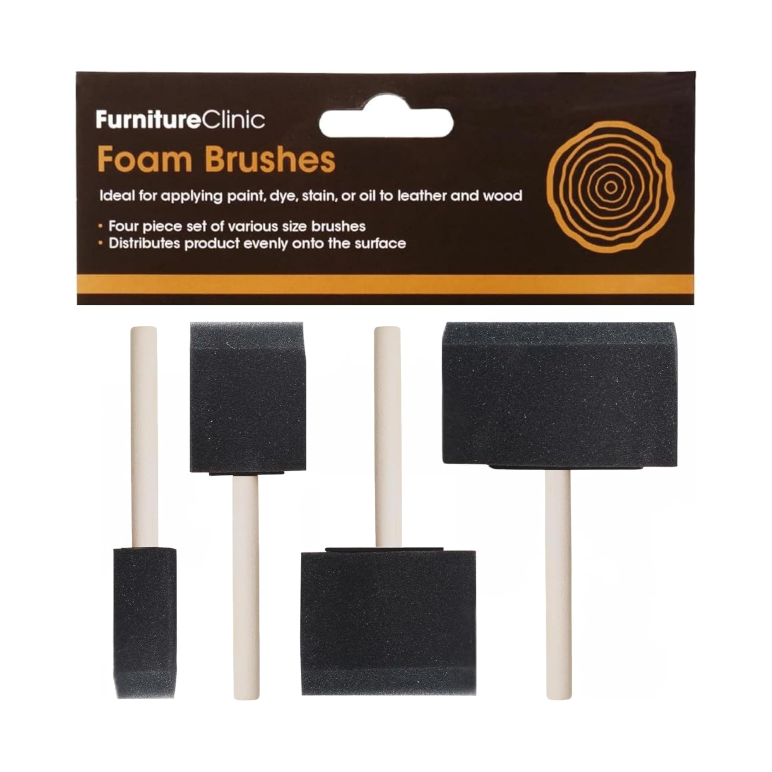 Foam Brushes for Applying Dye, Paint, Stain, Varnish and Oil to Wood. Perfect for Arts, Crafts, Cleaning and More. Four Piece Set.