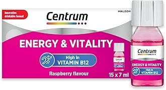 Centrum Energy and Vitality Vitamin B12 Multivitamin Liquid Shot, Vegan Vitamin Supplement, 15x7ml Bottles