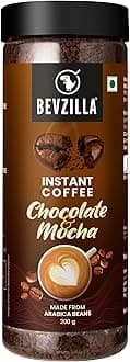 Bevzilla Chocolate & Mocha (Choco-Mocha) Instant Coffee Powder Jar – 200g | Arabica Beans with Chocolaty Twist | Perfect for Espresso, Latte & Cappuccino | Enjoy Hot & Cold Brews