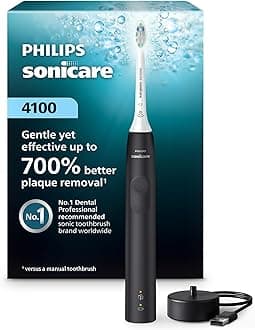 PHILIPS Sonicare 4100 Electric Toothbrush, Rechargeable Electric Toothbrush with Pressure Sensor, Black HX3681/24