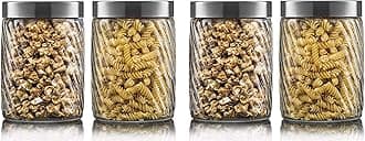 Ash & Roh® - Clear Glass Jar And Container With Air Tight Lid Storage of Spices and Dry Fruit (1200 ML BALLON, 4)