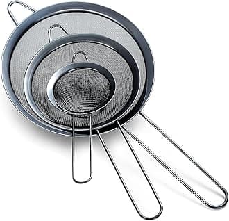 Black Fine Mesh Strainer 3 Pieces Set, Black Flour Sifter For Baking, Stainless Steel Clander, Matcha Tea Strainer, Gravy Separator, Stasher Sieve Pasta Strainers