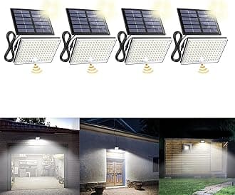 SUPERDANNY Solar Outdoor Flood Lights with 113 Bright LEDs, Motion Sensor Dusk to Dawn Outside Flood Lights with 16ft Cable IP65 Waterproof, Security Light for Garden Barn Porch 4 Pack