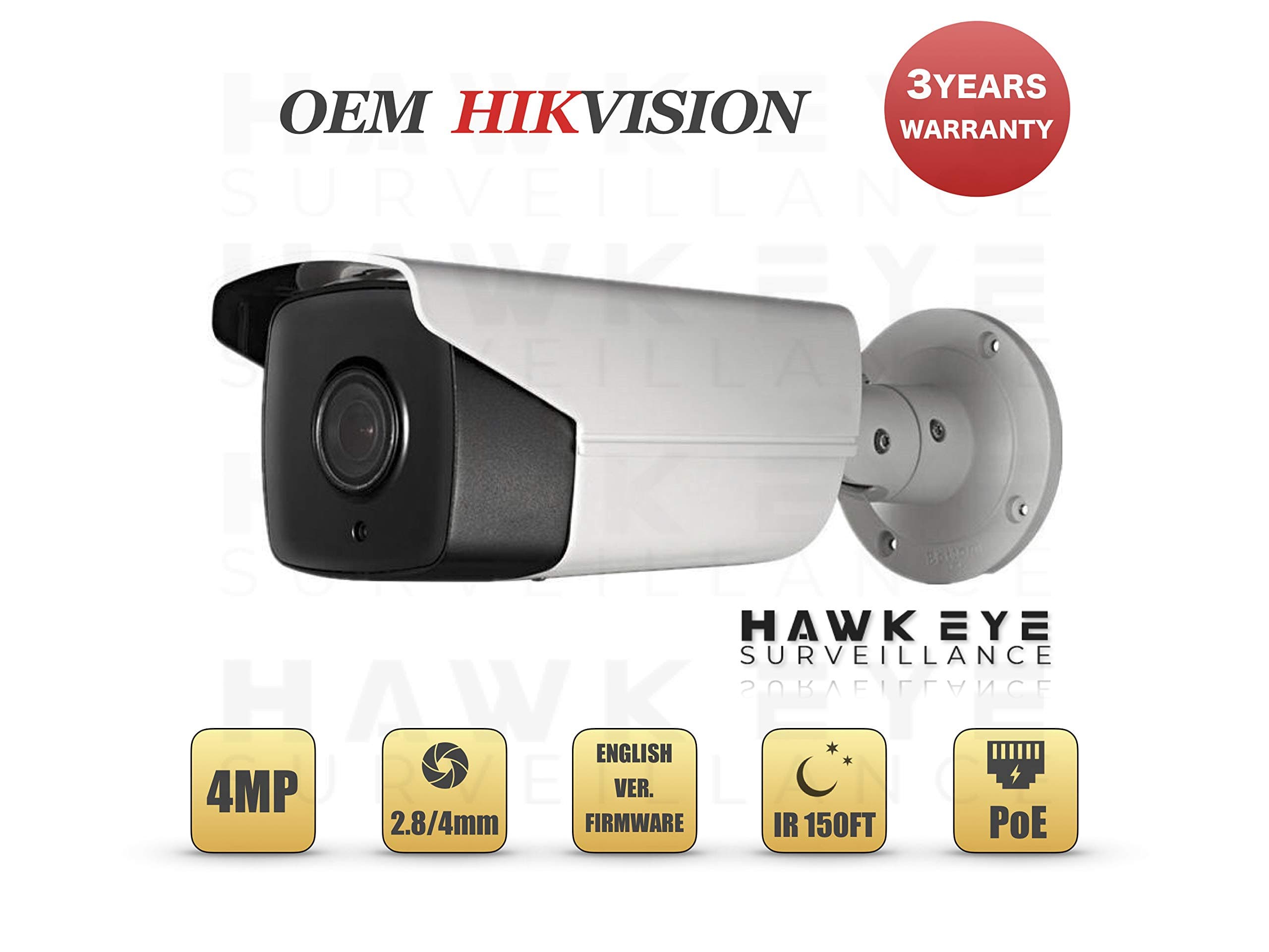 4MP PoE Security IP Camera - Compatible with Hikvision DS-2CD2T42WD-I5 EXIR Bullet,Indoor and Outdoor, 4mm Fixed Lens English Version 3 Year Warranty