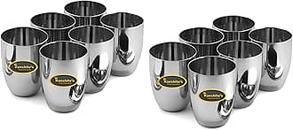 Kanshita's Rasoiware Unbreakable Stainless Steel Heavy Gauge Glass for Drinking and Serving Water and Cold Drink (Kulled Glass 12 Pcs), 350 ml