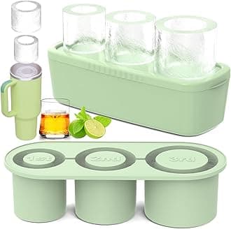 UkulorkIce Cube Tray Compatible with Stanley Cup, 3 Pcs Silicone Cylinder Ice Mold with Lid and Bin for Freezer, Ice Drink, Juice, Whiskey, Cocktail, Summer Gifts (Green)