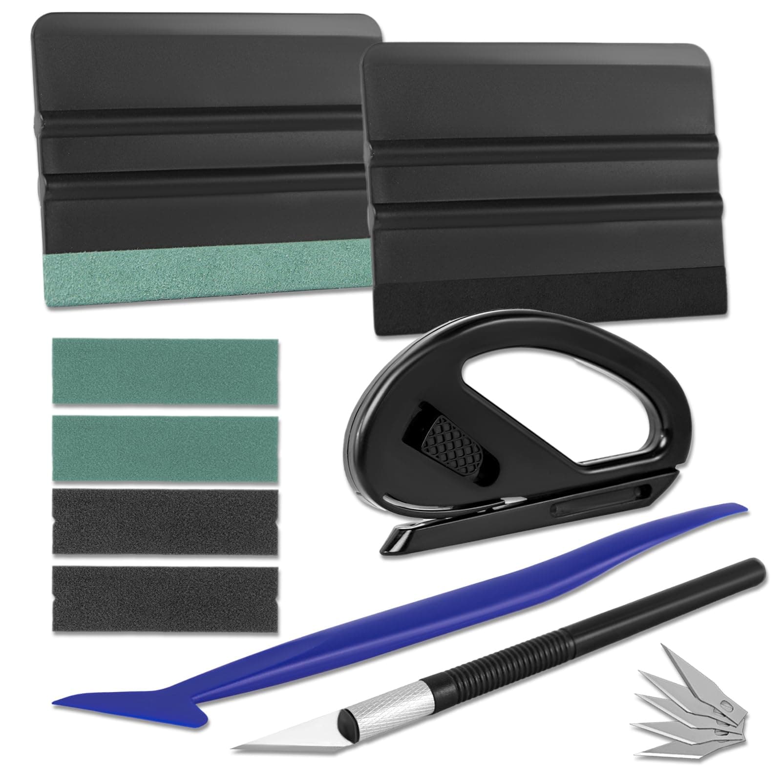 Window Tint Kit, Profession Car Wrap Kit with Felt Squeegee and Felt Replacements, Craft Knife and Blades, Safe Vinyl Cutter, Micro Squeegee for Vinyl Wrap Tools Tint Tools