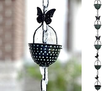 8.5 ft Butterfly Bell Cups Patina, to Replace Roof Gutter Downspout, with Installation Kit, Rainwater Catcher/Water Diverter, JAS8003PA