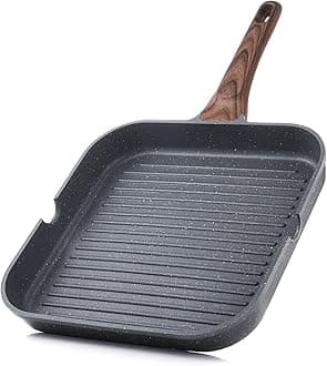 SENSARTE Nonstick Grill Pan for Stove Tops, Versatile Griddle Pan with Pour Spouts, Square Grill Pan for Big Cooking Surface, Durable Grill Skillet for Indoor & Outdoor Grilling. PFOA Free, 9.5 Inch