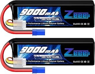 Zeee 4S Lipo Battery 9000mAh 14.8V 100C Soft Case RC Battery EC5 Connector with Metal Plates for RC Car Truck Tank Racing Models (2 Pack)
