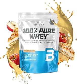 BioTechUSA 100% Pure Whey | Protein Powder with BCAA and Glutamine | Gluten-Free, Palm Oil Free | 21g Protein per Serving, 454 g, Apple Pie