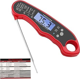 Lonicera Meat Thermometer Digital for Cooking Food. Waterproof & Instant Read for Kitchen Baking, BBQ. with Foldable Probe, Backlight & Calibration (Red)