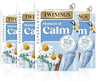 Twinings Superblends Calm Tea - Spiced Camomile, Vanilla & Roasted Chicory Root Herbal Tea Infusion with Vitamin B3 (Niacin), 80 Biodegradable Tea Bags