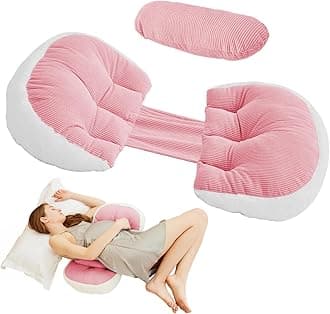 Pregnancy Pillow for Sleeping, Faux Fur Luxury Maternity Pillow, Support for Back, Legs, Belly, HIPS,Pink