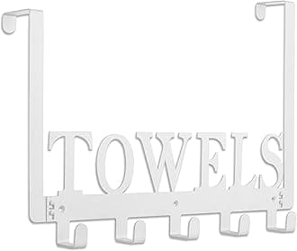 Towel Hooks Over The Door Hooks Hangers Wall Mount Towel Rack Towel Holder for Bathroom, Heavy Duty Storage Coat Hooks for Home Decor Metal Sandblasted Organizer for Towel Clothes Bag Robe(White)