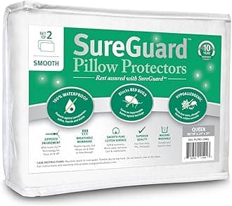 SureGuard Mattress Protectors Set of 2 Queen Size Pillow - 100% Waterproof, Bed Bug Proof, Hypoallergenic - Premium Zippered Cotton Covers - Smooth