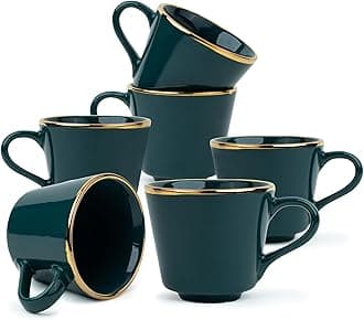 - Ceramic Tea Cup Set, Set of 6, Teal Green with Real Gold Line, 180ml | Cup Set of 6 for Tea | Glossy Finish | Premium Ceramic | Tea Cup Set of 6 (Tea Cups - Teal Gold Line)