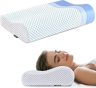 Memory Foam Pillows Neck Pillow for Pain Relief, Ergonomic Cervical Pillow Neck Shoulder Support Bed Pillow for Side Back Stomach Sleeper, Orthopedic Contour Pillow for Sleeping(Blue&White)