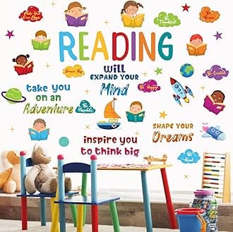 Leinuosen Kids Wall Decals Classroom Colorful Inspirational Decals Daycare Playroom Wall Decor Motivational Positive Saying Sticker(Reading)