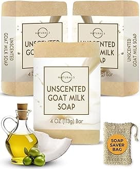 O Naturals 3-Pcs Goat Milk Soap with Soap Saver Bag - Unscented, Triple-Milled, Nourishing, for Sensitive Skin