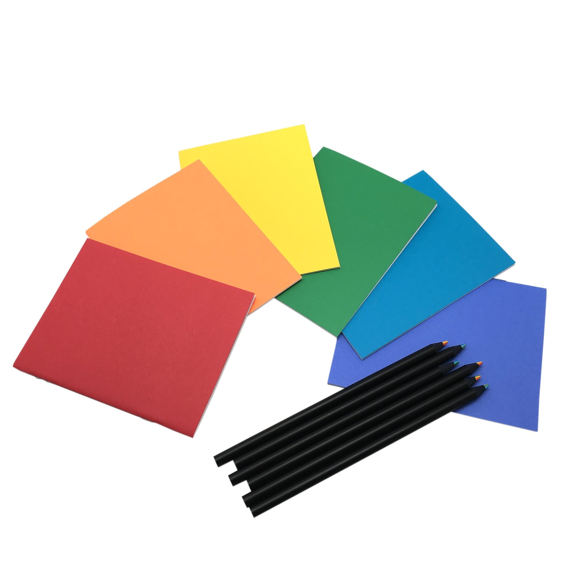 Rainbow Colored Pencils and Mini Blank Books - Set Includes 6 Pencils + 6 Books - Great Party Favors