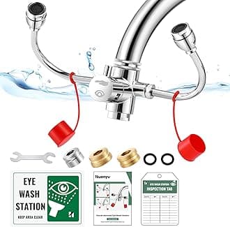 Huanyu Faucet Mounted Eyewash Station 360°Rotation Emergency Eye Wash Station Sink Attachment Adjustable Water Flow Direction Eye Wash Faucet for Lab Factory with 3 Adapters (Style C)
