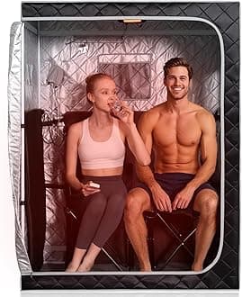 Smartmak Full Size Far Infrared Sauna, Two Person Home SPA with Time & Temperature Remote, Chairs, Light, 1 or 2 Person Privacy Indoor Saunas for Relaxation Detox,Greyborder