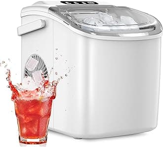 Ice Maker Countertop, Efficient Easy Carry Ice Machine, Self-Cleaning Ice Maker with Ice Scoop & Basket, 9pcs/ 8mins 26.6Lbs Per Day for Home/Office/Kitchen,White