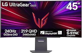 45GS95QE 45-inch Ultragear OLED Curved Gaming Monitor WQHD 800R 240Hz 0.03ms DisplayHDR True Black 400 AMD FreeSync Premium Pro NVIDIA G-Sync HDMI 2.1 DisplayPort Tilt/Height/Swivel Stand Black