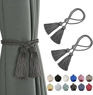 BEL AVENIR 2 Pack Curtain Handmade Tiebacks Decorative Curtain Holdbacks with Tassel (Charcoal, 2 Pack)