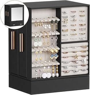 Lifewit Jewelry Box 360° Rotating, Large Adjustable Angle Mirror, Jewelry Storage Case with 6 Drawers, Open Design, Jewelry Organizer for Ring Necklace Earring Bracelet, Great Gift, Inky Black