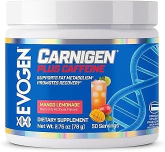 Evogen Carnigen Plus Caffeine - Premium Carnitine Powder | Supports Fat Metabolism & Promotes Recovery | L Carnitine Supplement Matrix with Caffeine & Acetyl L-Carnitine | Mango Lemonade | 50 Servings