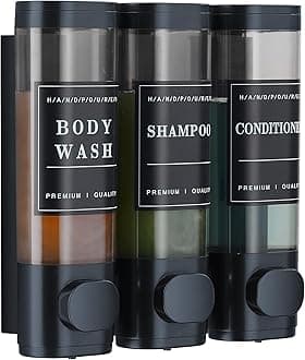 Shower Soap Dispenser Wall Mounted No Drill Shampoo Dispenser for Shower Wall Shampoo and Conditioner Dispenser Bathroom Hotel 3 * 300ml Dark Blue with Waterproof Labels