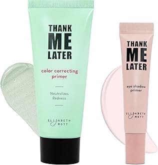 Elizabeth Mott Thank Me Later Color Correcting & Eye Primer Duo – Face Primer with Niacinamide for Redness Control & Smooth Makeup Base – Eye Primer for Long-Lasting, Crease-Free Eyeshadow – 30g + 10g