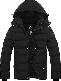 Men's Hooded Winter Coat Warm Puffer Jacket Thicken Cotton Coat with Removable Hood