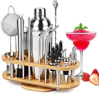 Angju Bartender Kit With Stand,23-Piece Stainless Steel Cocktail Shaker Set Bar Tools All Accessories For The Home Set,Professional Martini Bartending Drink Mixer