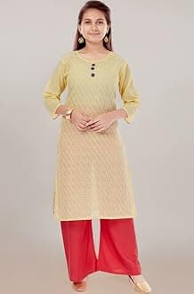 Aarika Girls Casual Wear Yellow Colour Embroidery Cotton Kurti