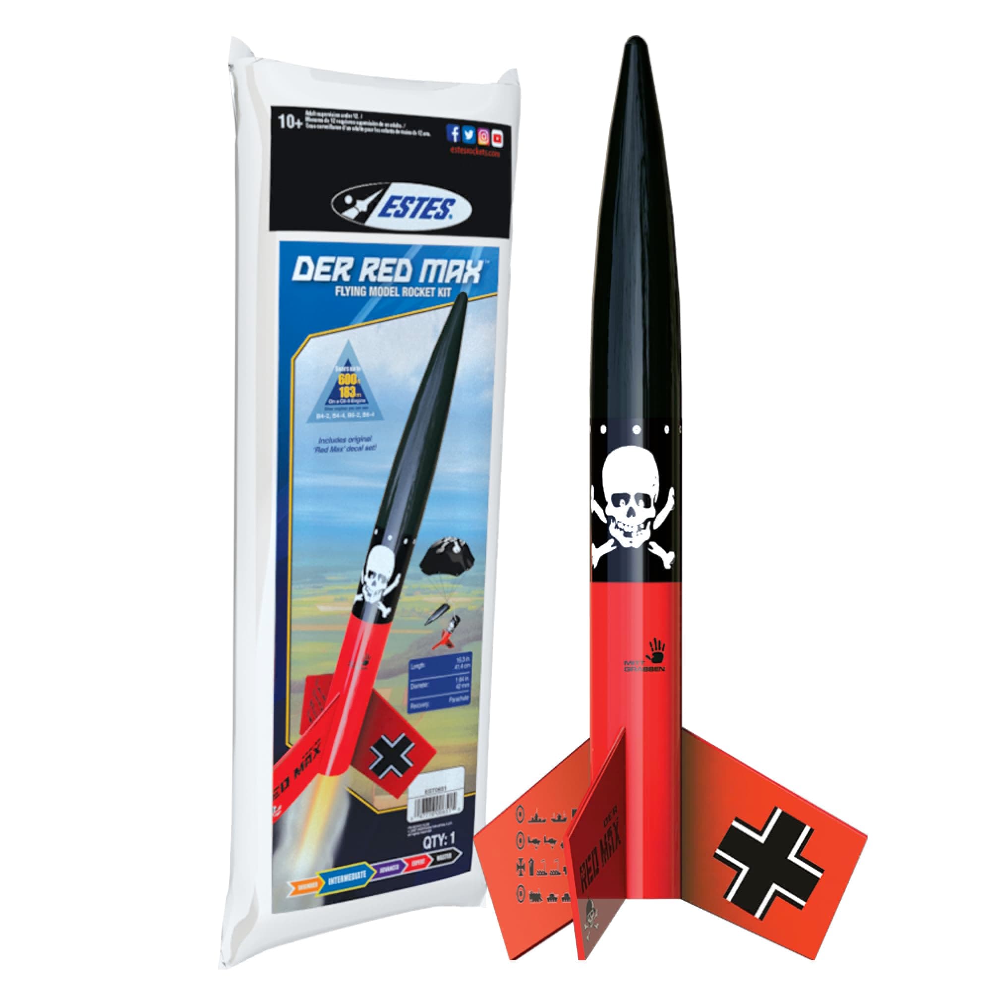 0651 Der Red Max Rocket-Building Kit, Intermediate Flying-Rocket-Model Kit for Ages 10+