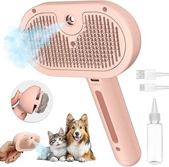 3-in-1 Steam Brush with Release Button and Tank, Anti-Static Pet Brush for Long and Short Hair - Removes Tangles and Loose Hair (Pink)