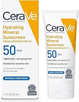 100% Mineral Sunscreen SPF 50, Face sunscreen With Zinc Oxide & Titanium Dioxide, Hyaluronic Acid + Niacinamide + Ceramides, Oil Free, Travel Size 2.5 oz