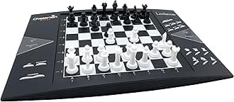 Chessman® Elite Interactive Electronic Chess Game +, 64 Levels of Difficulty, LEDs, Family Child Board Game, Black / White, CG1300US