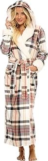 Alexander Del RossaSherpa Robes for Women Long, Womens Robes Long Hooded Bathrobes for Women, Winter Plus Size Robe, Designer Plaid With Cream, 3X