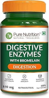 - Pure Nutrition Digestive Enzymes 840mg with Bromelain - 60 Veg Capsules | Supports Digestion, Nutrient Absorption & Gut Health | Blend of Amylase, Lipase, Protease, Cellulase | Eases Gas & Bloating