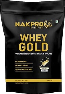 NAKPRO Gold Whey Protein Concentrate & Isolate 2kg Malai Kulfi | 25.5g Protein, Trustified Certified Supplement Powder | Fast Absorbing Whey Protein Powder